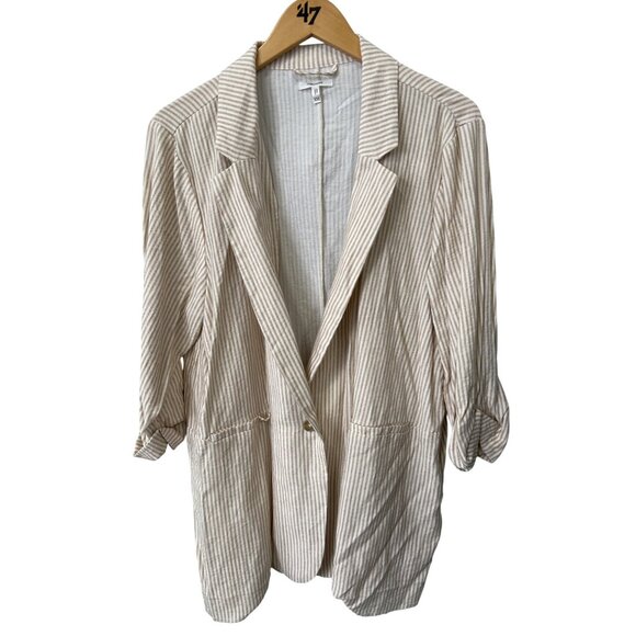 Maurices Striped One Button Blazer Jacket Size XXL White Beige Neutral Old Money - Picture 2 of 7